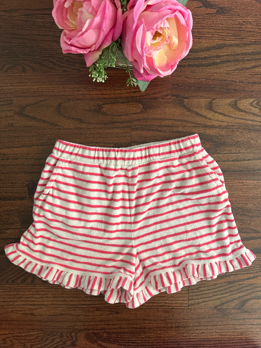 Boden striped & ruffled terry cloth shorts, size 13Y